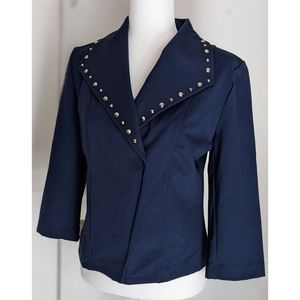 Grayse | Navy Blue Blazer Jacket Zipper Up Studs Around The Collar Size XS